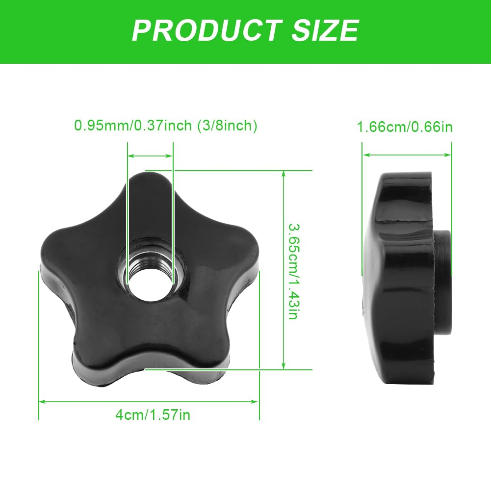 4PCS T-Track Knobs, 3/8 Inch 16 Through-Hole Knobs, Five-Star Thru Threaded Knob Nuts, Star Shape Knurled Clamping Nuts for Sawing Machine, Drilling Machine, Plastic Screw-On Type(Black) image number 6