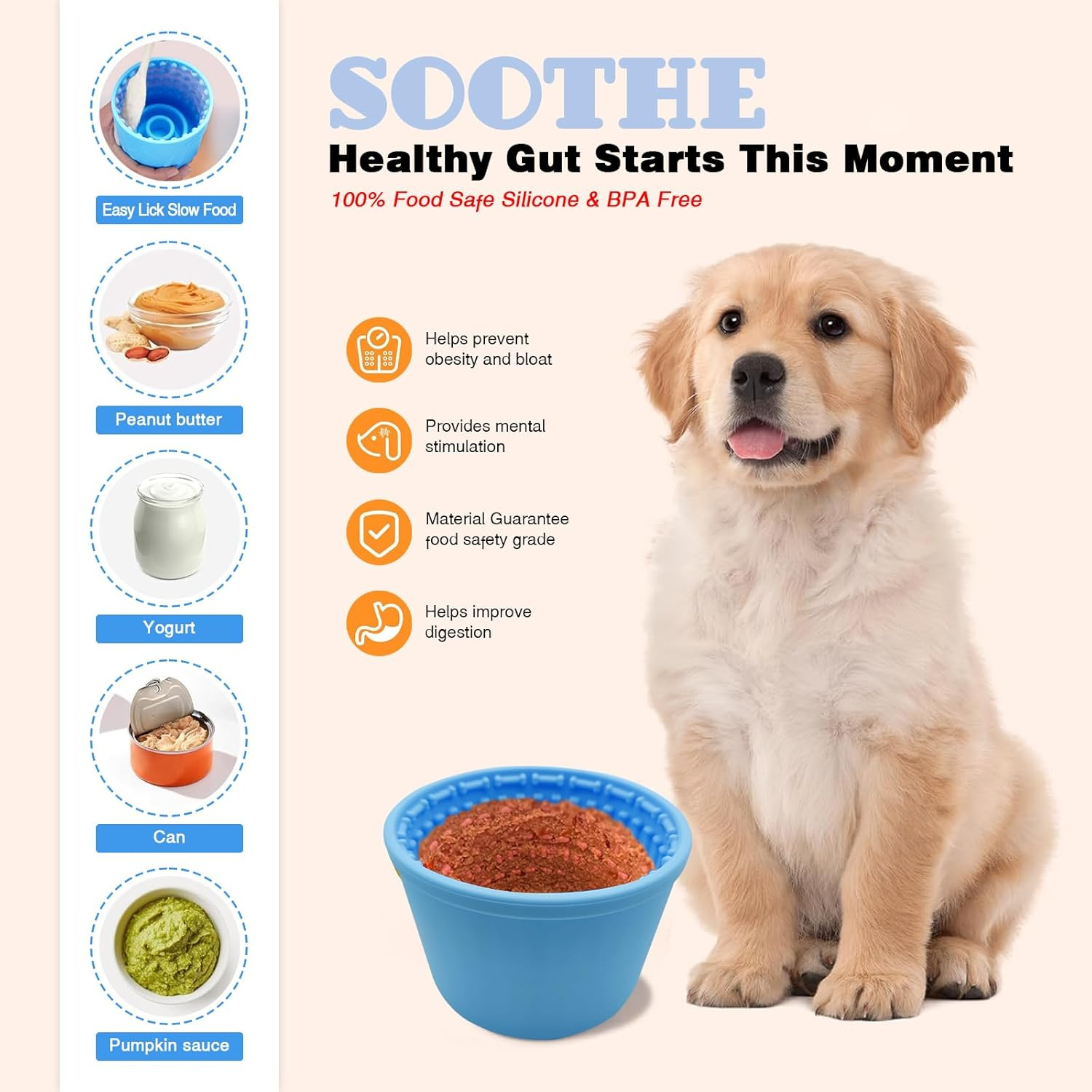 HAOJIAXUANH Dog Slow Feeder Bowl, 2Pcs Blue Silicone Dog Bowl Set,Healthy Pet Interactive Feeder with Suction Cups,Slow down Eating Speed,Dog Toys for Distraction,Relieve Anxiety image number 3