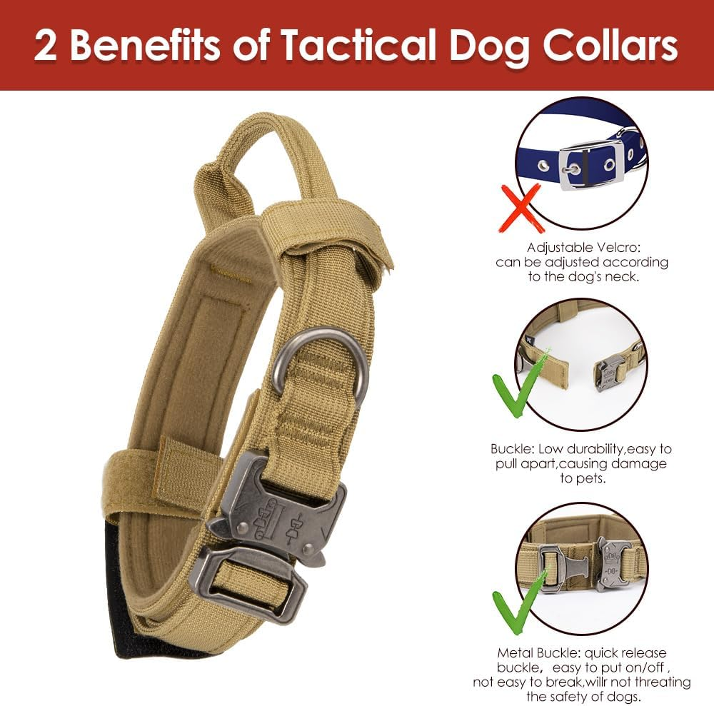 AUTOWT Tactical Dog Collar, Adjustable Military Training Nylon Dog Collar with Breathable Soft Padded, Thick Pet Collars Heavy Duty Metal Buckle with Handle for Small Medium Large Dogs Walking image number 4