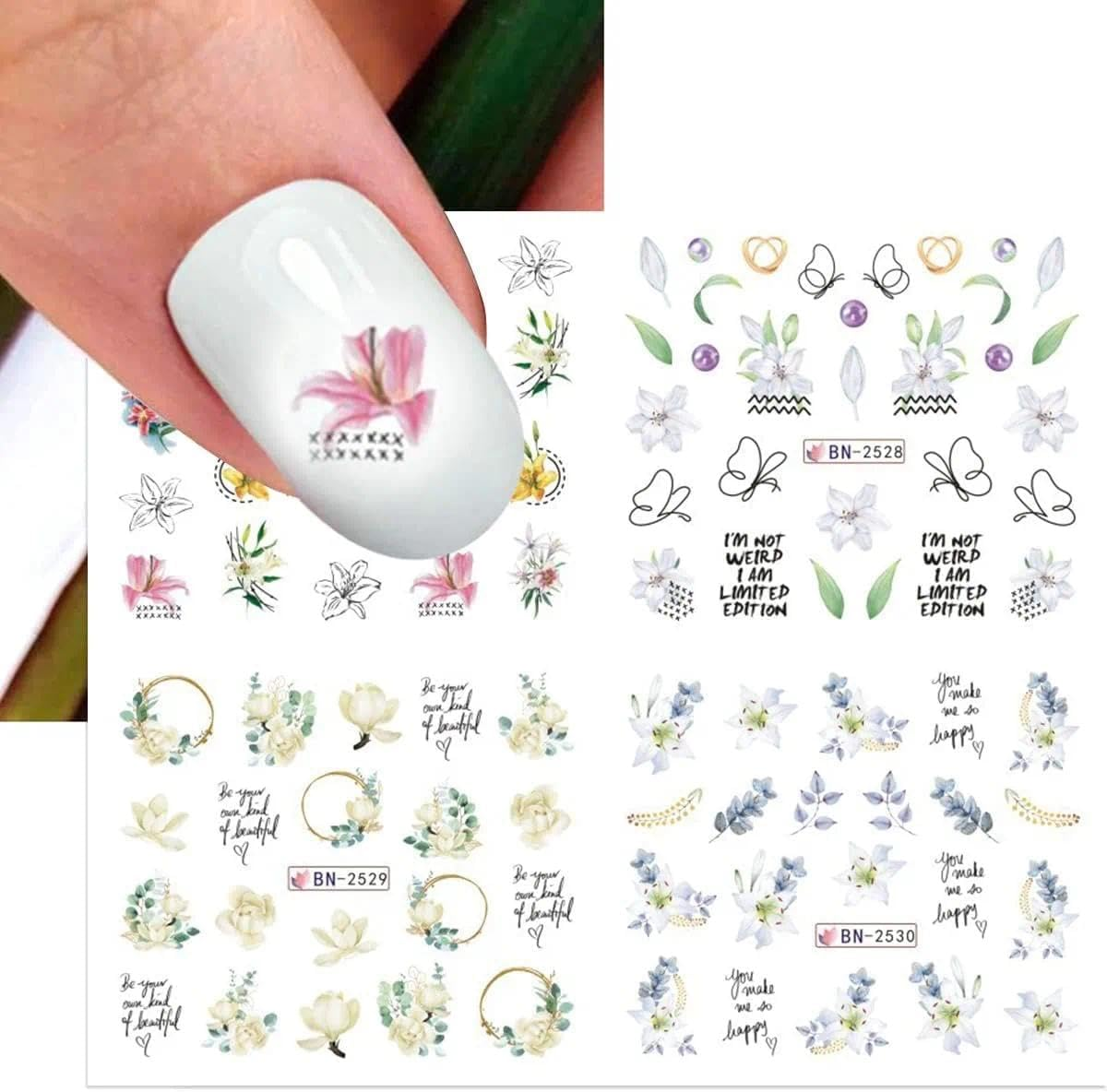 Water Transfer Nail Decals for Nail Art, Floral Flower and Butterfly Stickers for DIY Manicure - 12 Sheets with Vibrant Spring Designs - Ermaoo image number 5