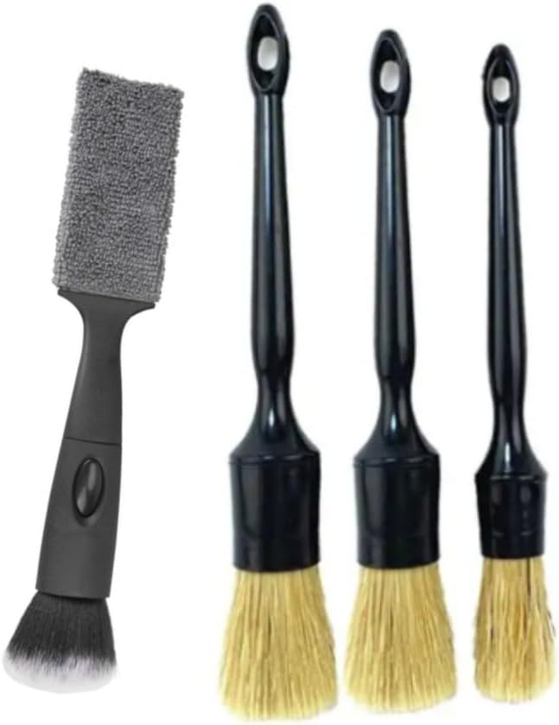 Car Detailing Brush Set, 4 PCS Soft Boars Hair Auto Interior Cleaning Detail Brushes, Perfect for Safely Cleaning Emblem Air Vent, Leather Seats, Washing Wheels, Tires, Engine Bay image number 2