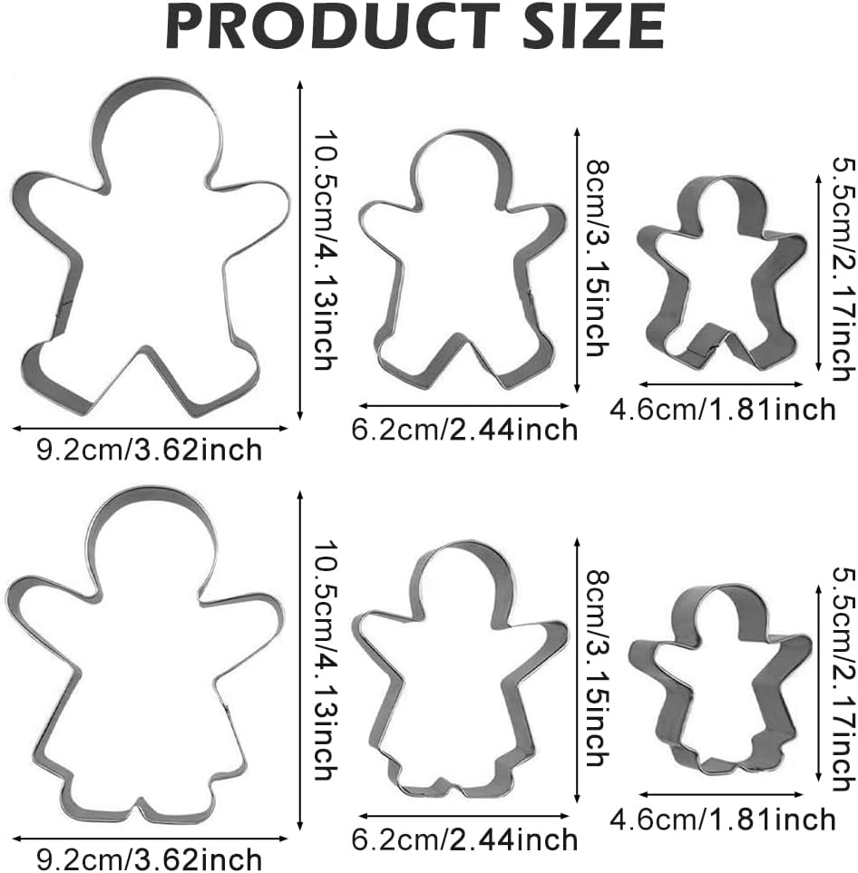Set of 6 Gingerbread Man and Gingerbread Woman Cookie Cutters, Biscuit Cake Baking Cutter Molds, Stainless Steel Cookie Cutter for Family, 3 Sizes(Color:Silver) image number 5