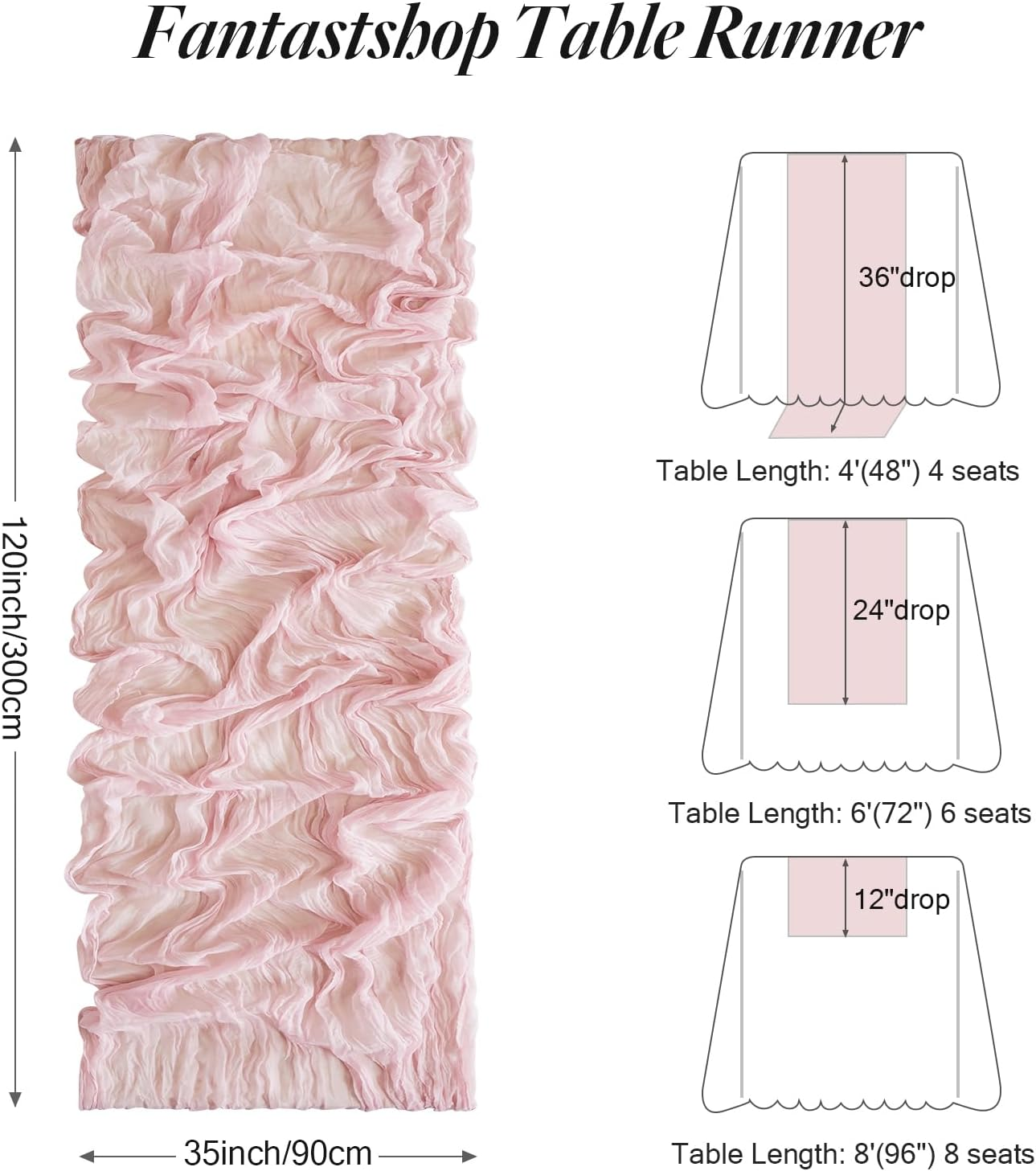 Dusty Pink Table Runner Cheesecloth 2 Pack 10FT Boho Gauze Table Runner 35X120 Inch Rustic Cheese Cloth for Wedding Valentines Party Romantic Table Decoration., Auzszq-90X300-20-2P