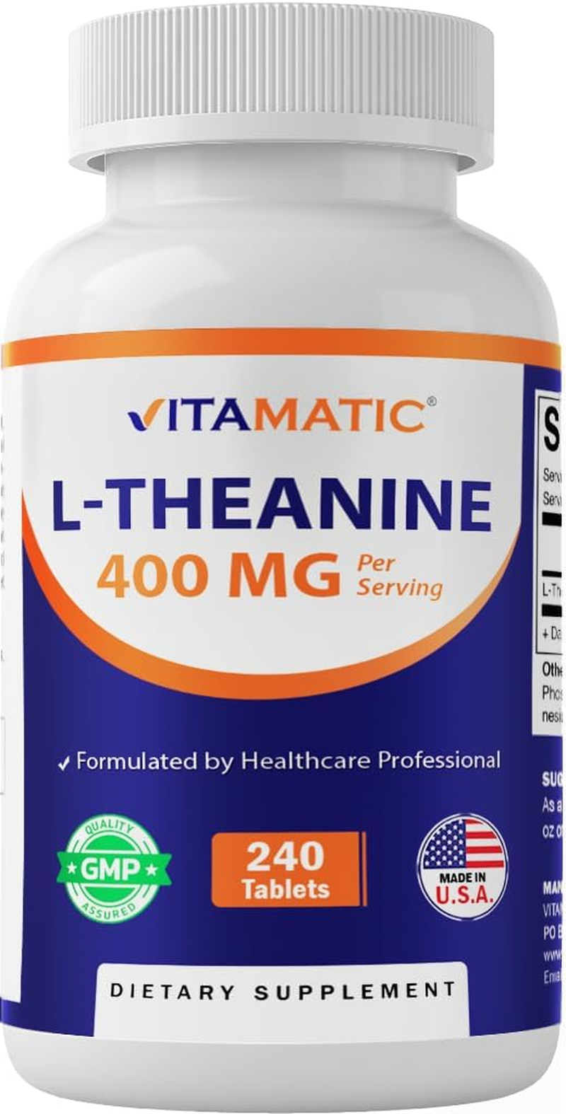 Vitamatic L-Theanine Supplement 400Mg per Serving - 240 Tablets - Non-Gmo, Gluten Free&hellip; image number 5