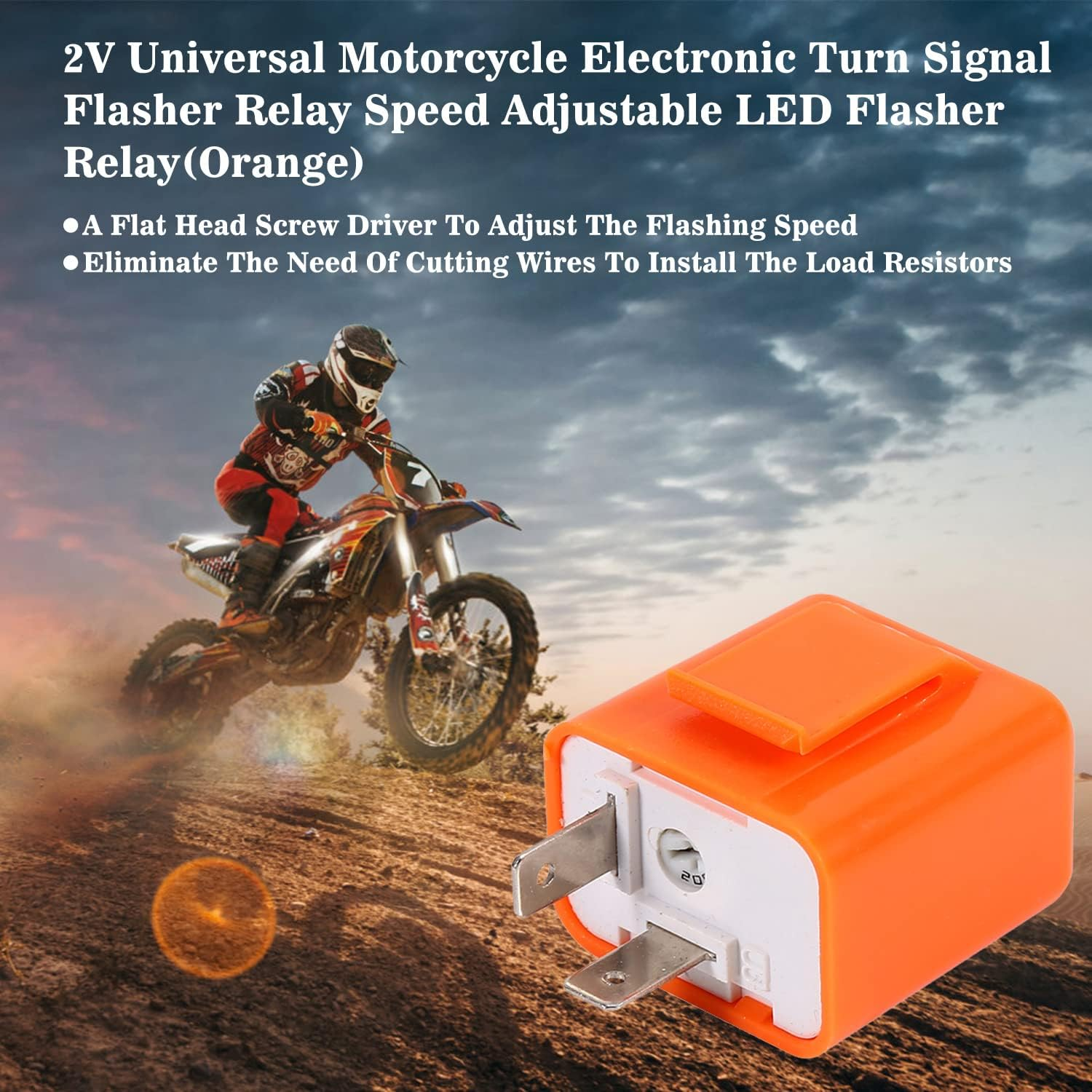 2-Pin Flasher Relay, 12V Speed Adjustable LED Electronic Flasher Relay Universal Motorcycle Turn Signal Indicator for Turn Signal Light Fast Hyper Flash (Orange) image number 2
