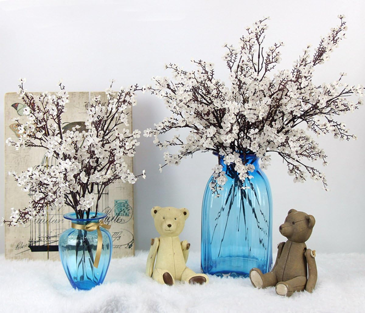 Jaky-Global Babys Breath Fabric Cloth Artificial Flowers 6 Bundle European Fake Silk Plants Decor Wedding Party Decoration Bouquets Real Touch DIY Home Garden(White) image number 2