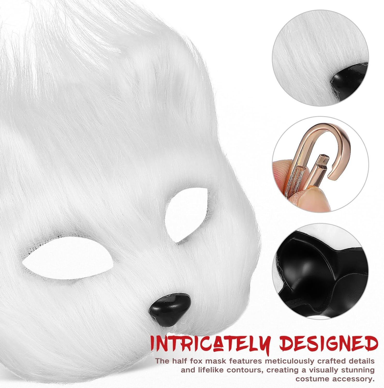 PACKOVE Faux Mask Cat Wolf Cosplay Costume Set Plush Mask Furry Fox Mask Mask Animal Tail Halloween Party for Girls Women White