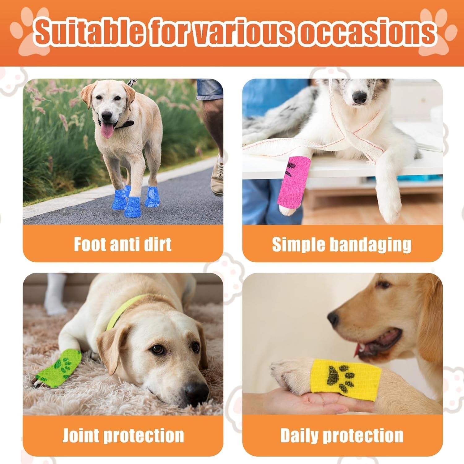 Mumoo Bear Pet Self Adhesive Bandage, Wanfoou 6 Rolls Self Adhering Bandage, Vet Wrap Bulk,Waterproof Self Adherent for Dog, Horse, Pet and Others image number 5