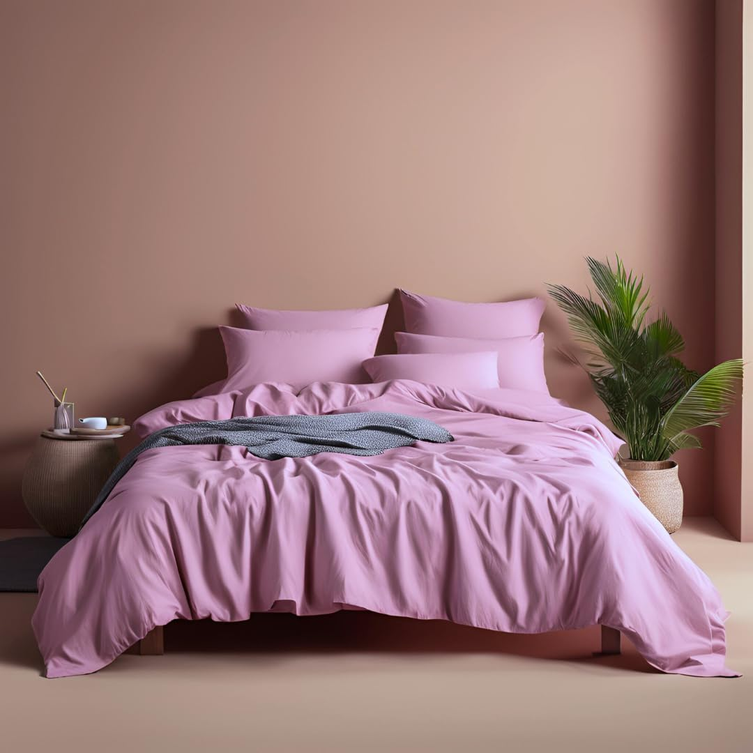 100% Cotton Bed Sheet Set &ndash; Includes Flat Sheet, Deep Fitted Sheet & 2 Pillowcases &ndash; Soft, Breathable & Natural Bedding &ndash; Queen/King Size &ndash; All Season, Machine Washable (Pink Lavender, King)