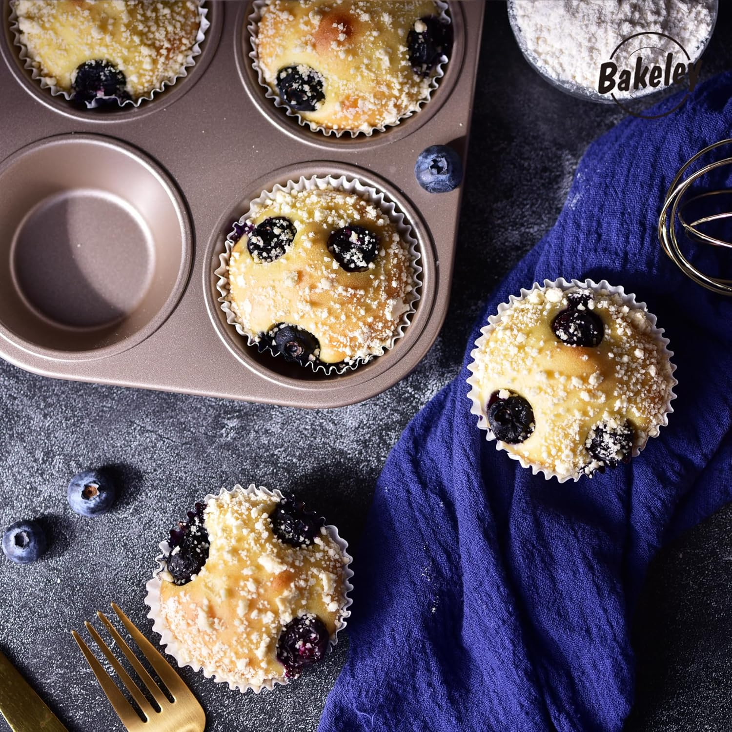 Bakeley Muffin Cake Pan, 6-Cavity Non-Stick Cupcake Pan Bakeware for Oven Baking (Champagne Gold) image number 3