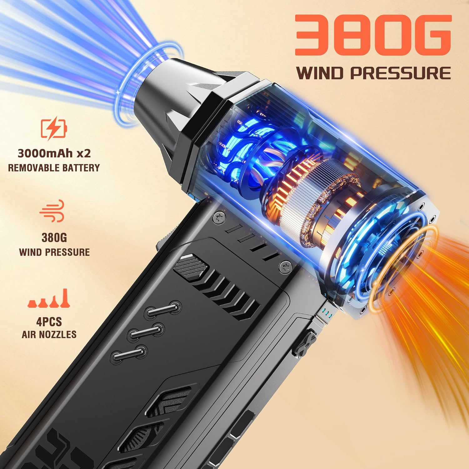 JUFINX Air Duster -250000RPM Electeic Air Duster, Replaceable Batteries 2Pcs,Long Life Cordless Mini Blower, 3-Gear Adjustable- Cordless Air Duster for Keyboard,Pcs,Outdoors,Leaves,Car Cleaning ﻿ image number 5