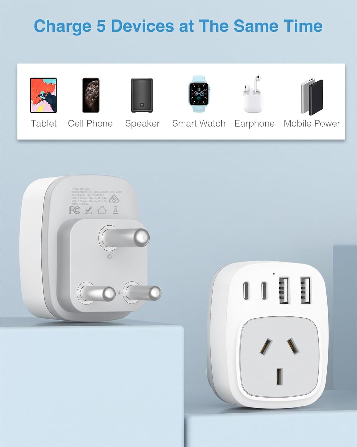 Dozianai South Africa Travel Adapter, AU to South Africa Plug Adapter,Type M Power Plug for Bhutan,Malaysia,Namibia,Nepal,Pakistan,Singapore, Sri Lanka-White image number 2