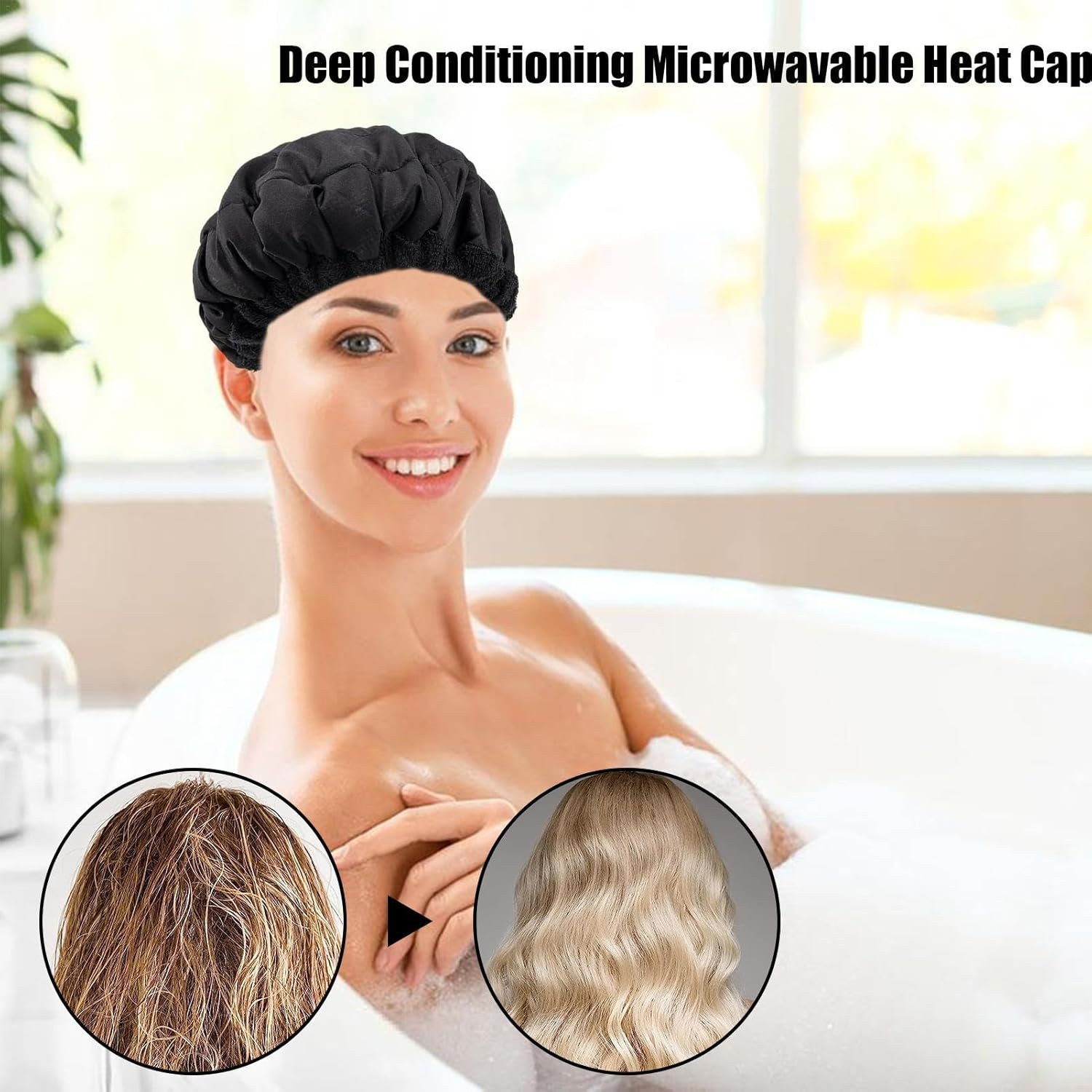 Heating Cap for Hair - Thermal Heat Cap - Deep Conditioning, Microwavable Heat Cap for Steaming Hair Styling, Flaxseed Cordless Steam Cap with Shower Caps image number 5