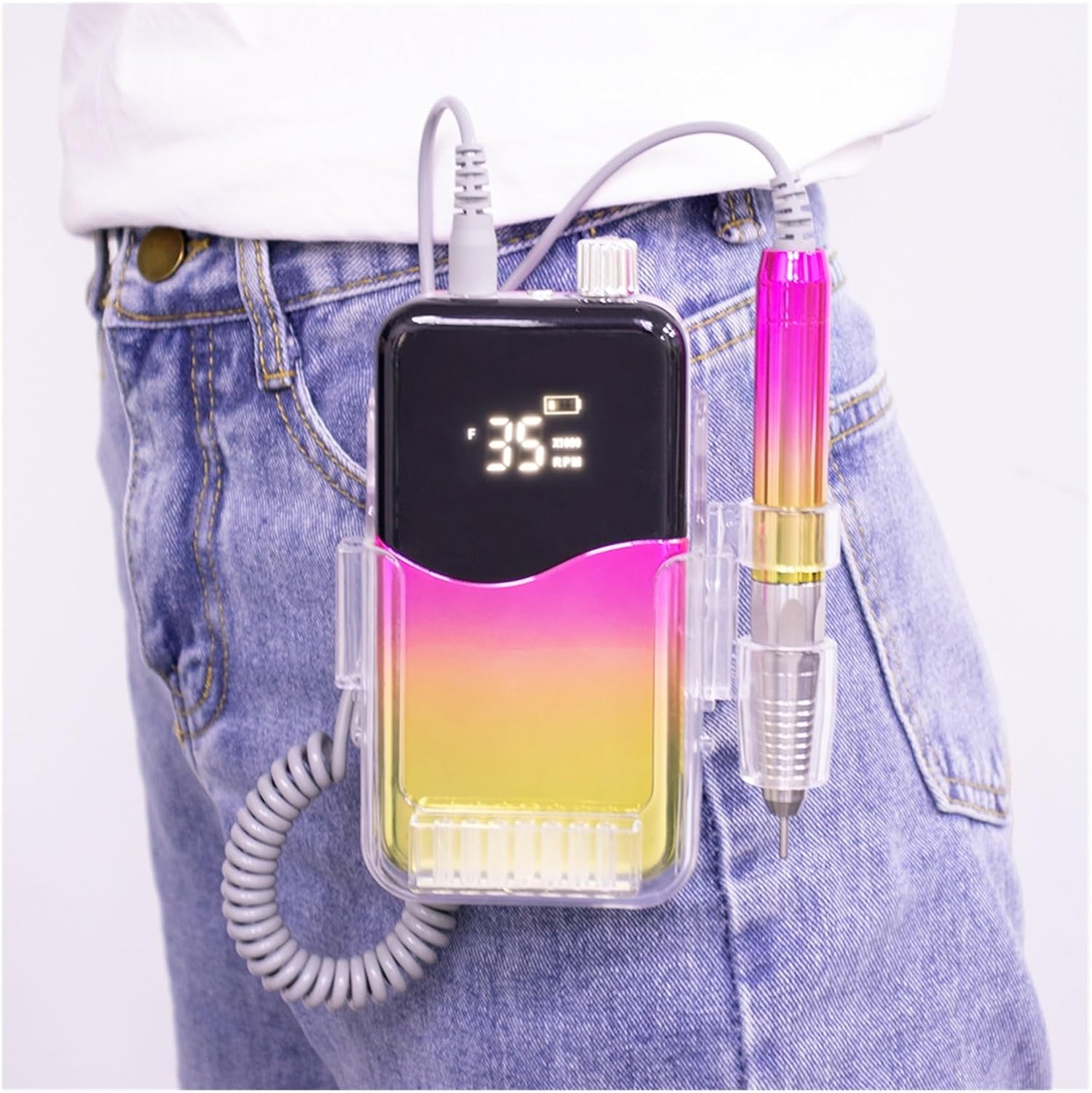 Portable Nail Drill, Professional 35000 RPM, Rechargeable Electric Nail File Machine E File for Acrylic Nails Gel Polishing Removing, Cordless Efile with Bits Kit for Manicure Salon Home (Color : YEL image number 4