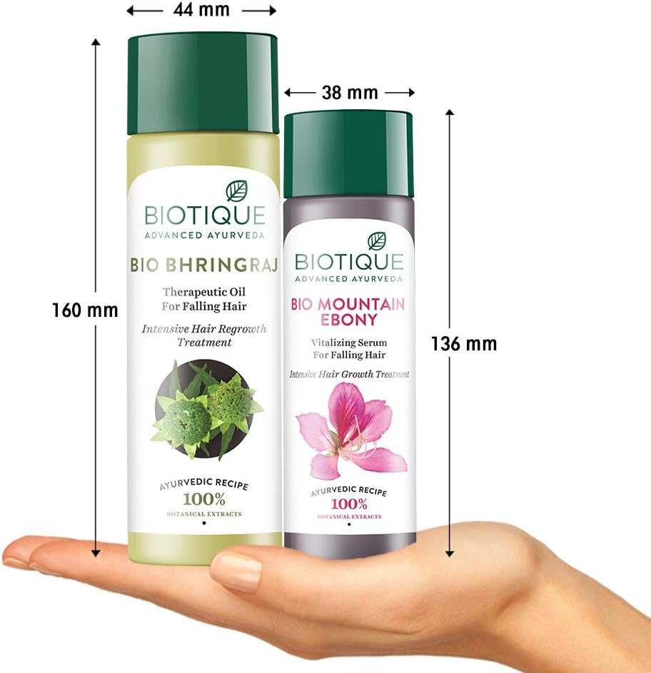 Biotique Bio Bhringraj Fresh Growth Therapeutic Oil, 200Ml and Biotique Bio Mountain Ebony Vitalizing Serum for Falling Hair Intensive Hair Growth Treatment, 120Ml (Pack of 2) image number 3