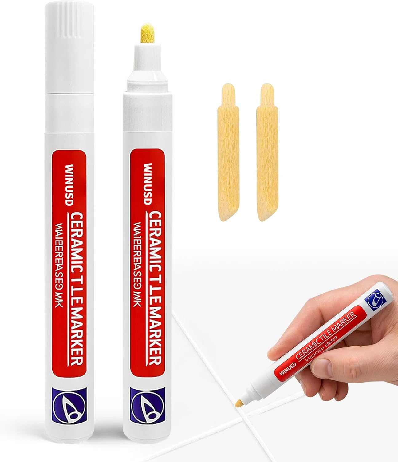Grout Pen White - 2Pcs Waterproof Tile Repair Marker Kit | Grout Colorant for Stained Lines on Shower Tiles, Bathroom & Kitchen Floors | Bright White Touch-Up Paint, Seals & Cracks​