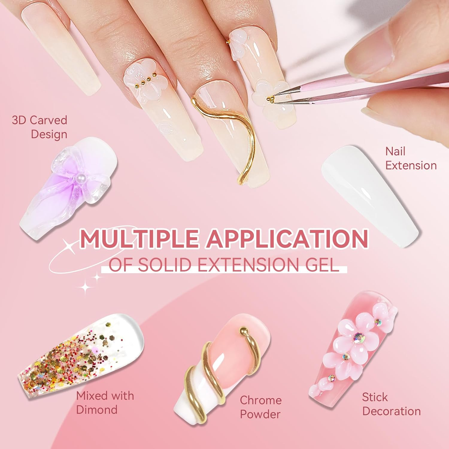 SUPWEE Solid Builder Gel 2PCS Clear & White 3D Nail Art Gel Kit with 36PCS Nail Forms for Sculpting Carving Modeling and Extension Soak off U V Home Diy Manicure