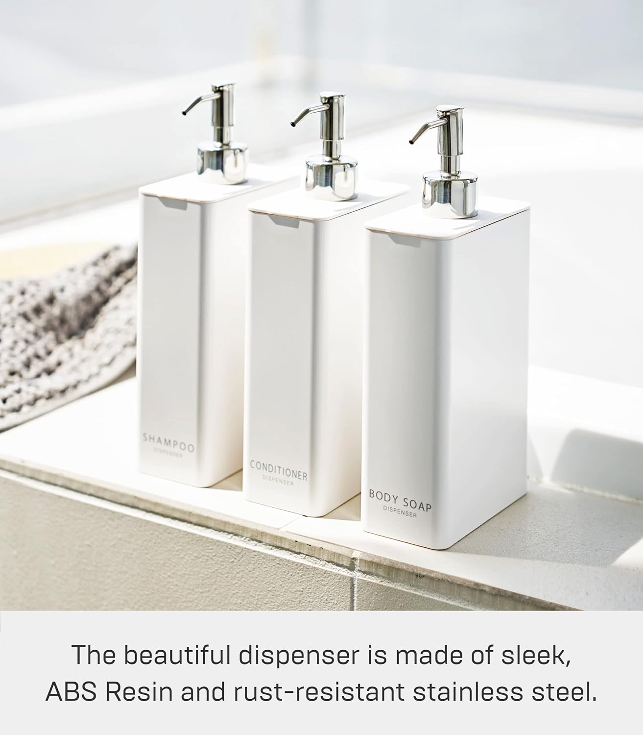 Yamazaki Home Body Soap Contemporary Bottle Pump for Shower | Plastic | Dispenser, ABS Resin, Stainless, Polyethelene, White, One Size image number 5