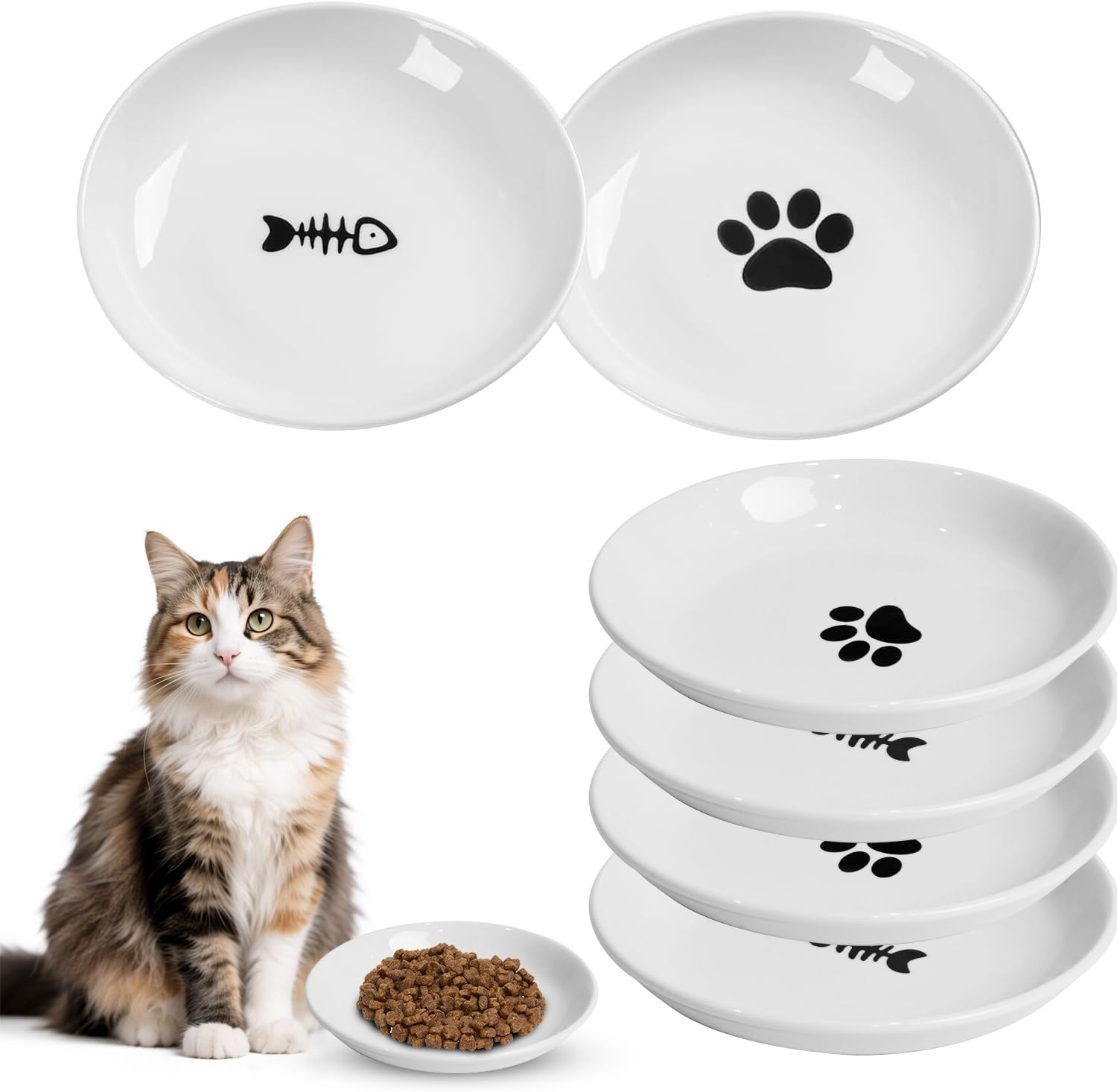 Pack of 6 Cat Feeding Bowls, Ceramic Bowls, 15 Cm Diameter, Cat Feeding Bowl, Cat Bowl for Pet Cats and Puppies image number 5