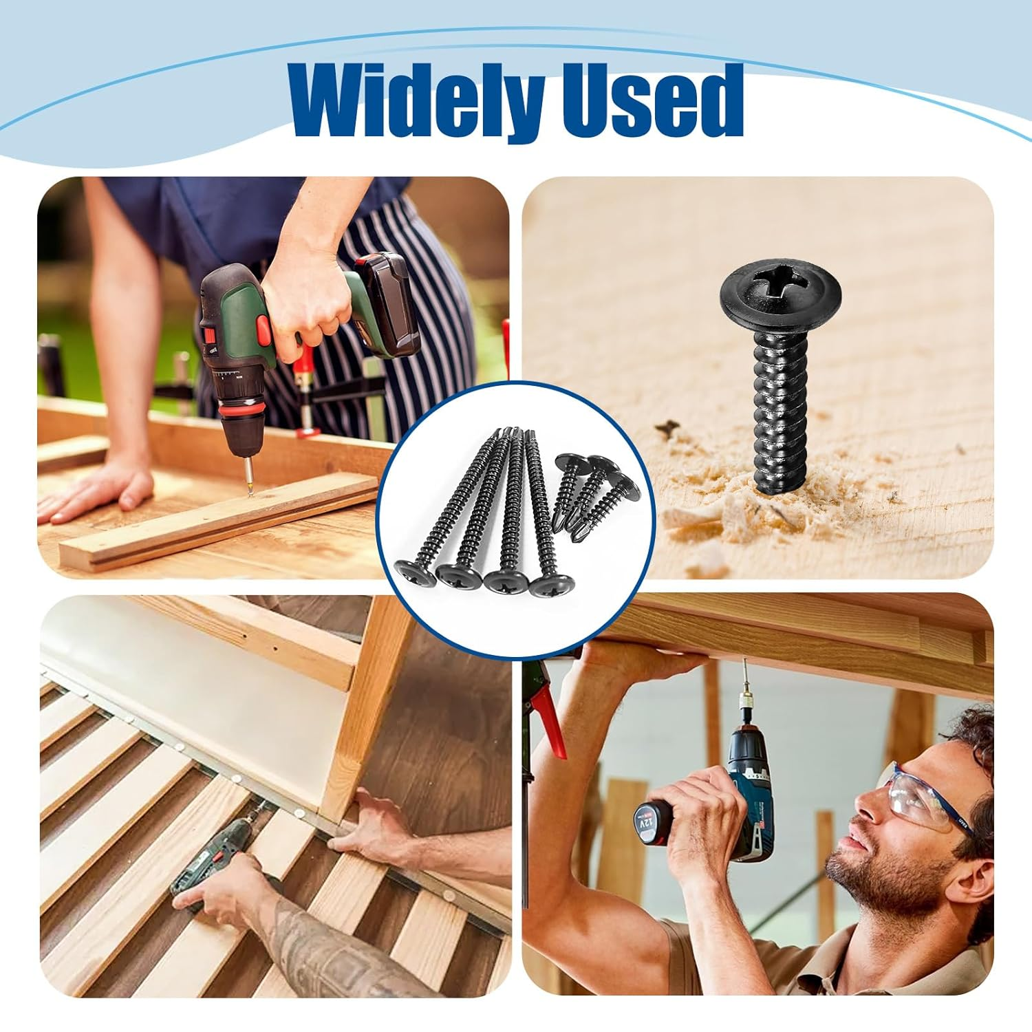 #8&times;2&Prime; Sheet Metal Screws 100Pcs, 410 Stainless Steel Self Drilling Screws, Black Truss Head Screws