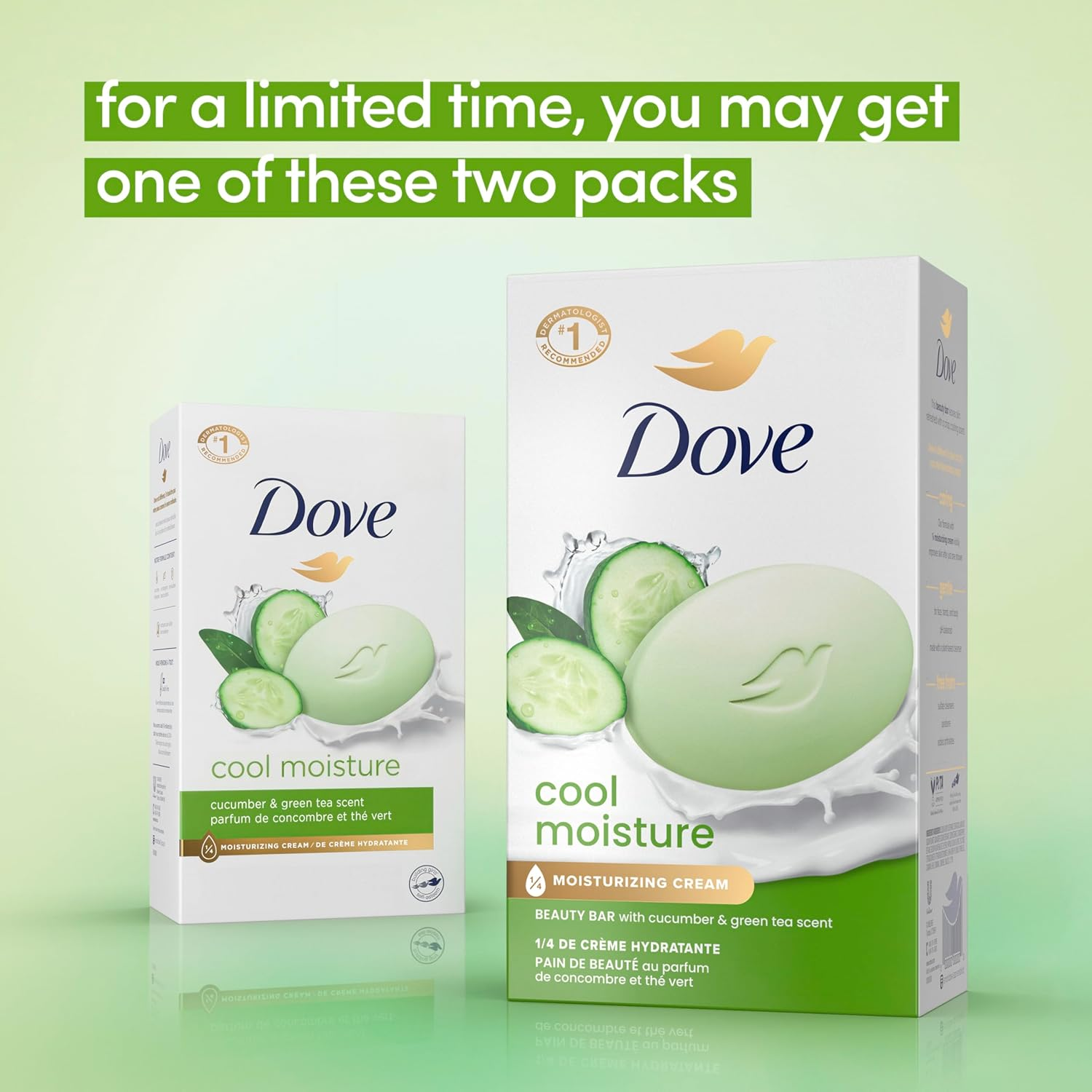 Dove Beauty Bar Soap Cool Moisture Cucumber & Green Tea Scent, 8 Bars for Refreshed Skin, Leaves Skin Refreshed 3.75 Oz image number 6