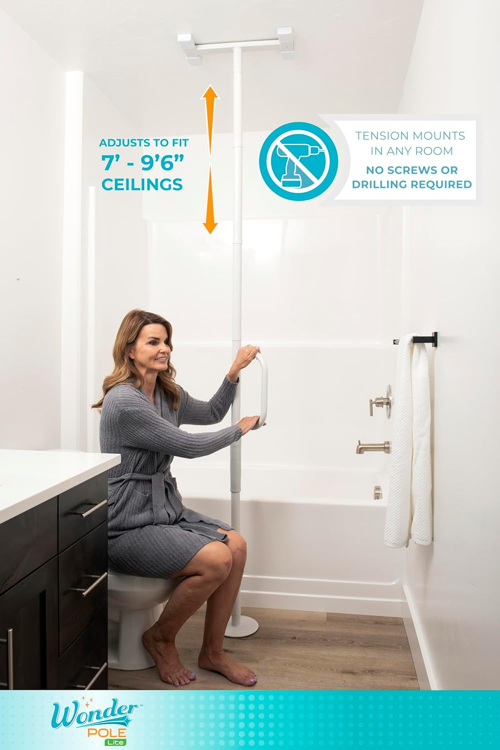 Able Life Universal Floor to Ceiling Grab Bar, Elderly Tension Mounted Floor to Ceiling Transfer Pole, Bathroom Safety Assist Grab Bar and Stability Rail with Support Handle image number 3