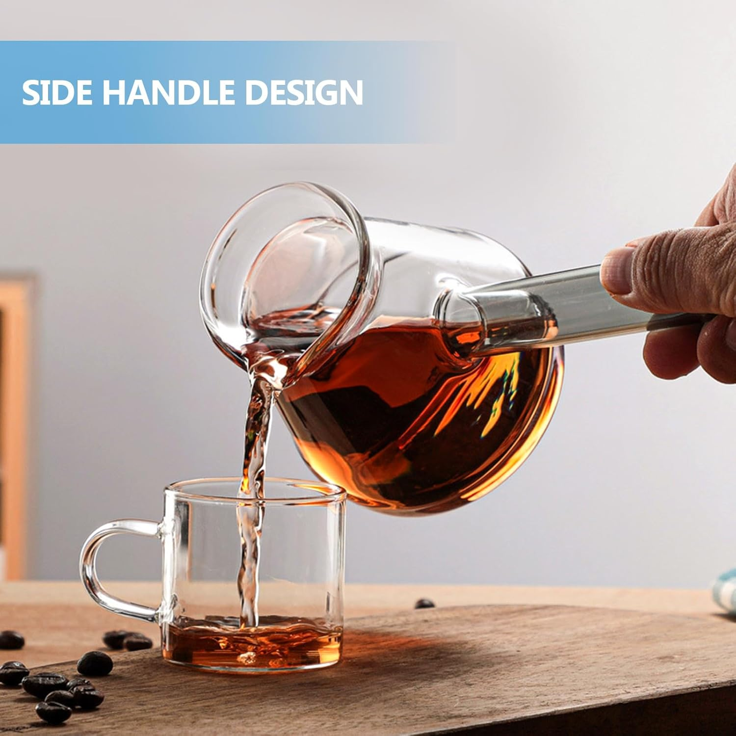 ULTECHNOVO Transparent Thickened Glass Turkish Coffee Pot with Side Handle Heat-Resistant Borosilicate Stove Pot for Tea Brewing Milk Warming and Household Use image number 2