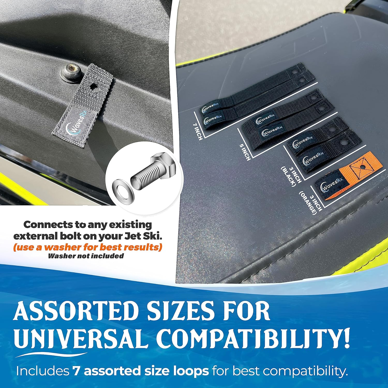 Wavesrx Soft Loops Jet Ski Cleats (7PK) | Quick & Secure Anchor Points for Docking Bumpers & Fenders, Anchoring Line & Bungee Dock Rope | a Must-Have Accessory for Your Waverunner, Seadoo & Other PWC