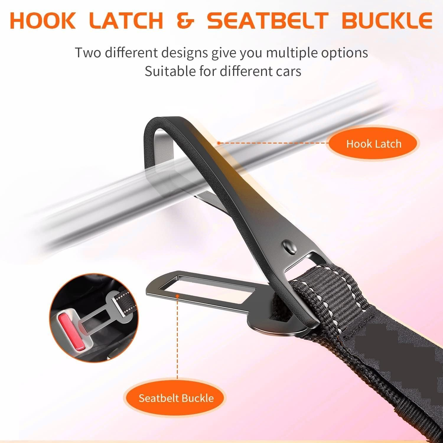 Dog Belt for Car, Seat Belt Dog Car, Seat Belt for Car, Adjustable Long and Short, Seat Belt with Rear Absorption for All Dog Breeds and Car Types (Pack of 2) image number 1