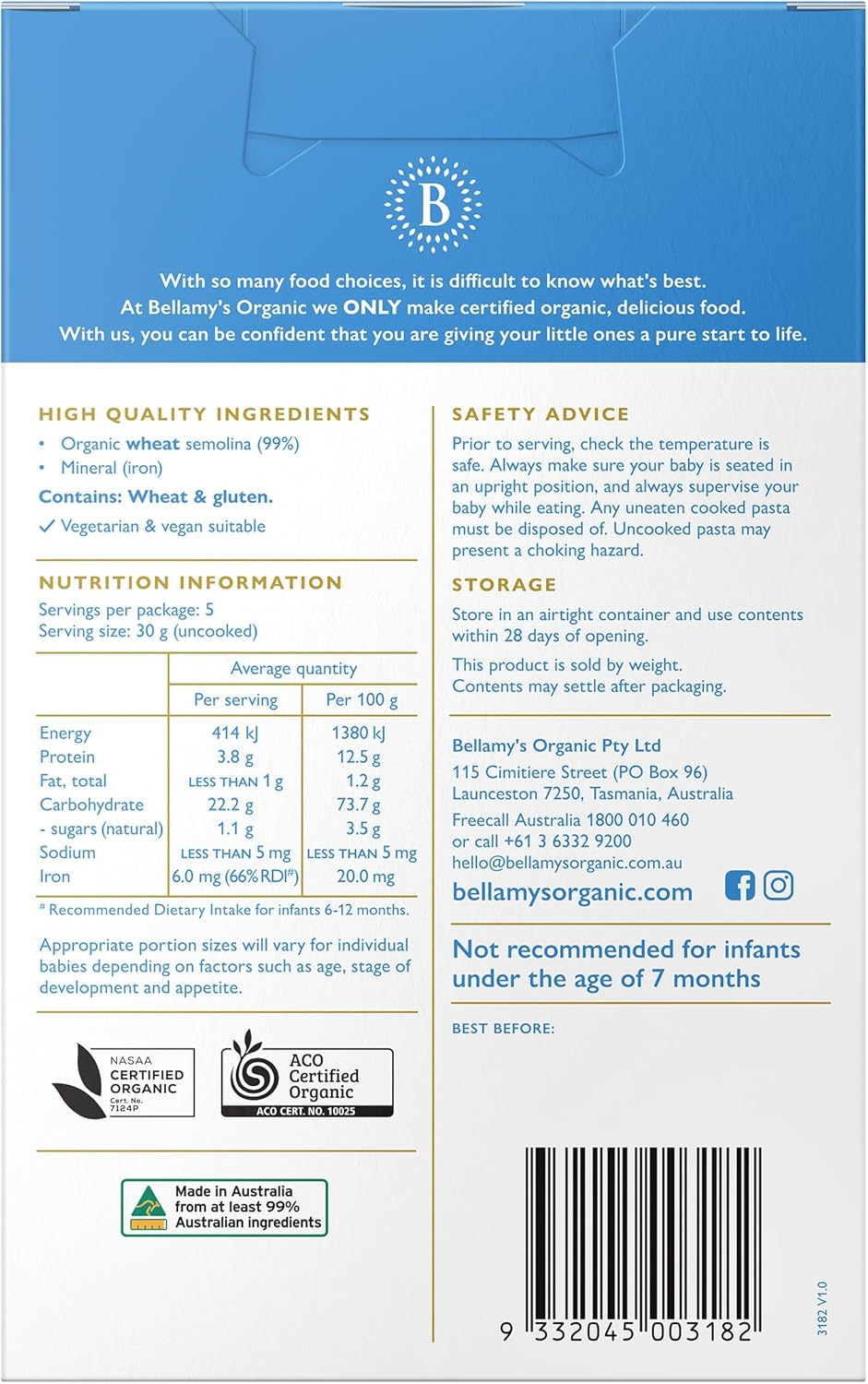 Bellamy'S Organic Quick Cook Pasta 150G image number 2