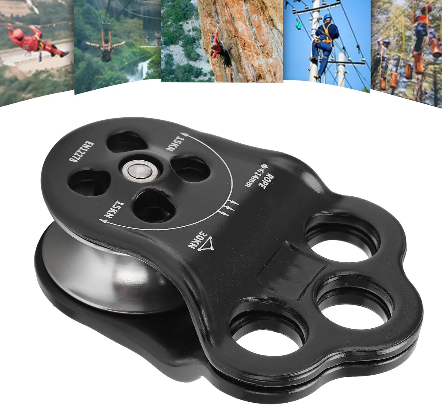 Hitch Climber Pulley, Wide Range of Rope Climber Pulley Strong Oxidation for Hauling for Outdoor for Rigging for Climbing, 30KN Hitch Climber Pulley Rescue Equipment Dual Bearing