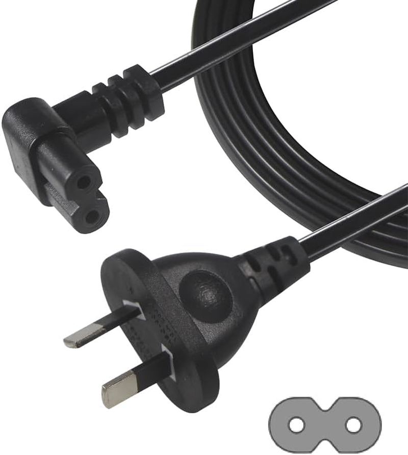 Aus 2Pin Mains Plug L Shape Figure 8 Angled C7 Power Cord 3M Australia Iec-C7 Power Cable 2X0.75Mm2 2 Cores for TV Xbox PS4