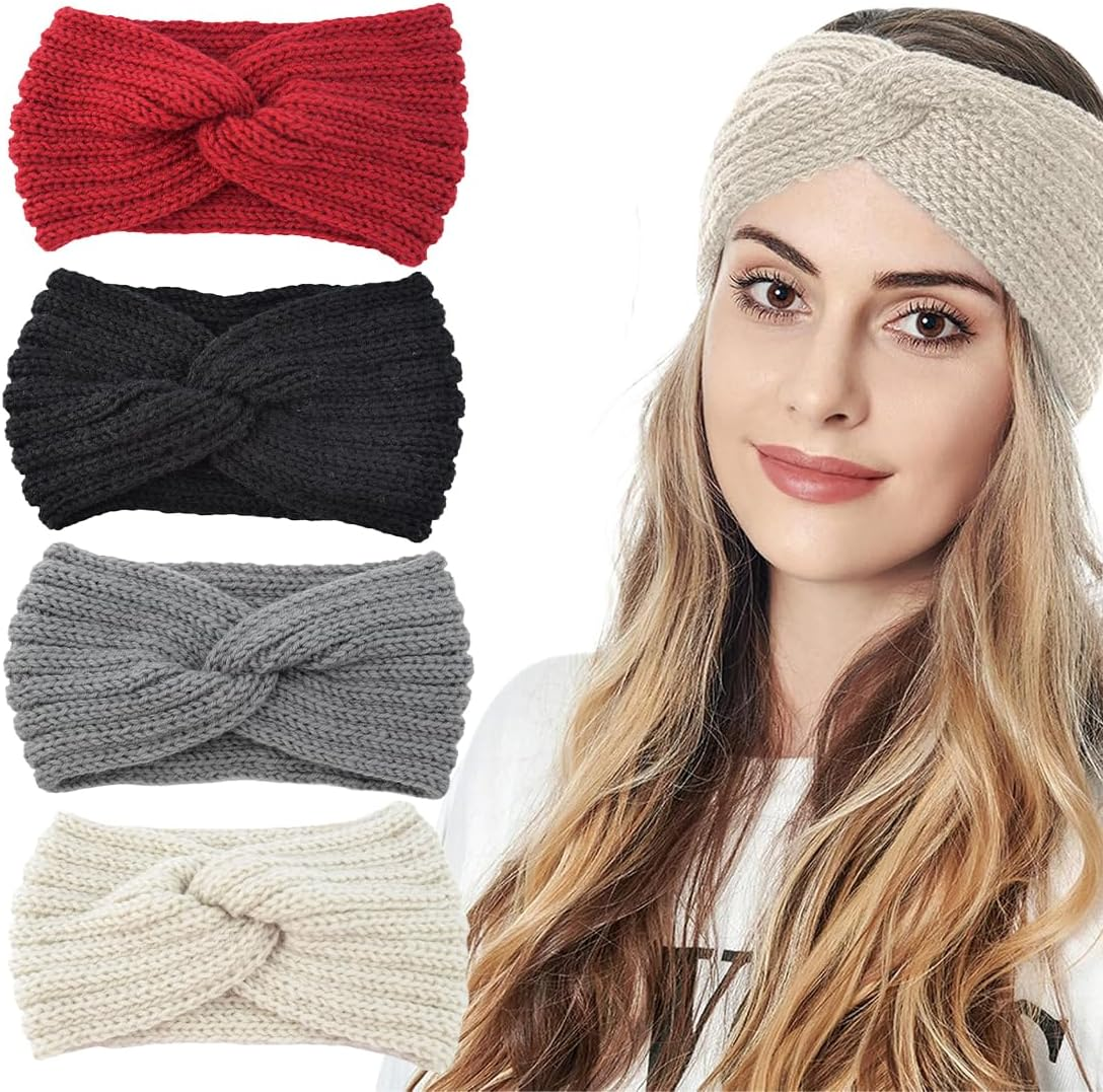 GGUFAY Bow Headband Women'S Winter Knitted Warm Headbands Ear Warmers Headband Hair Band Thick for Women Girls Elastic Crochet Thermal Headband (A) image number 3