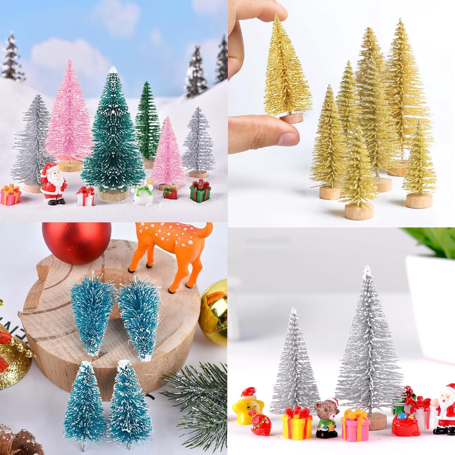50Pcs Mini Christmas Tree Artificial Christmas Tree Table Christmas Tree Small Miniature Fir Tree with Snow Effect Glitter Pink Gold White Silver Blue Christmas Decoration Christmas Table Decoration image number 3