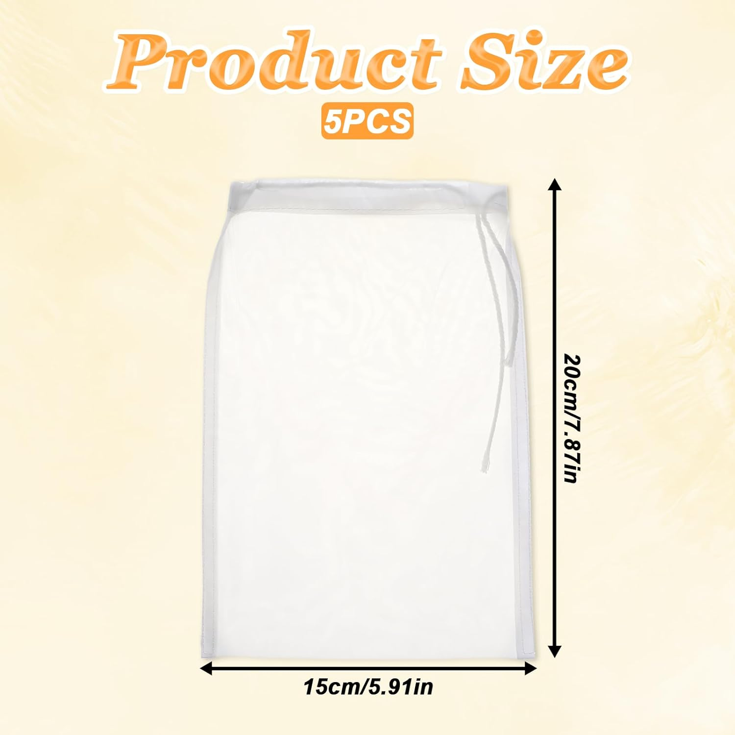 5 PCS Nylon Straining Bag, White Fine Mesh Bag Homebrew Beer Wine Filters for Sediment Brew Bags Mesh Strainer Bag for Home Brewing Hops Grains Wine Dry Hop Beer Making Drawstring Straining