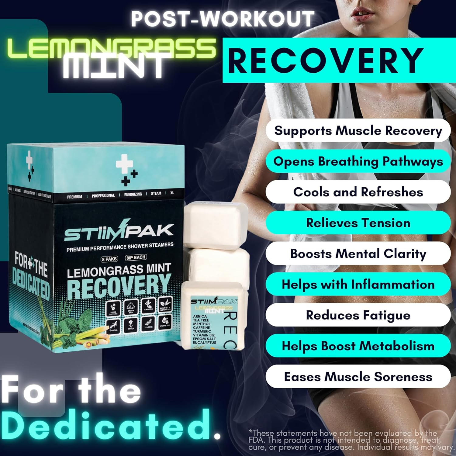 Stiimpak Shower Steamers | Recovery | XL 80G Post-Workout & Sinus Relief | Eucalyptus, Tea Tree, Turmeric, Arnica, Caffeine, Menthol | Maximum Strength Aromatherapy | Allergies, Cold & Flu (8 Pack) image number 4