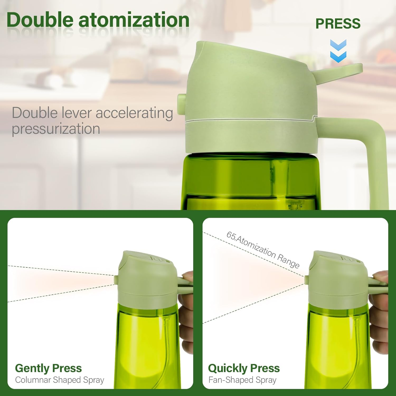 Tapvai Oil Sprayer 2 in 1 for Edible Oil 470Ml Light Blocking Dark Sprayer UV Protection for Kitchen Green Glass Bottles for Cooking image number 4