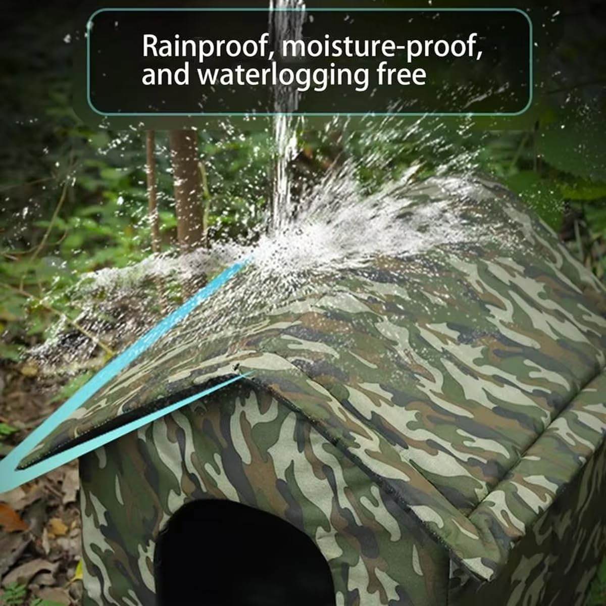 AIMALL Waterproof Outdoor Cat Dog House, Durable Polyester Camouflage Pet Shelter, Warm Windproof Rainproof Pet Retreat image number 1