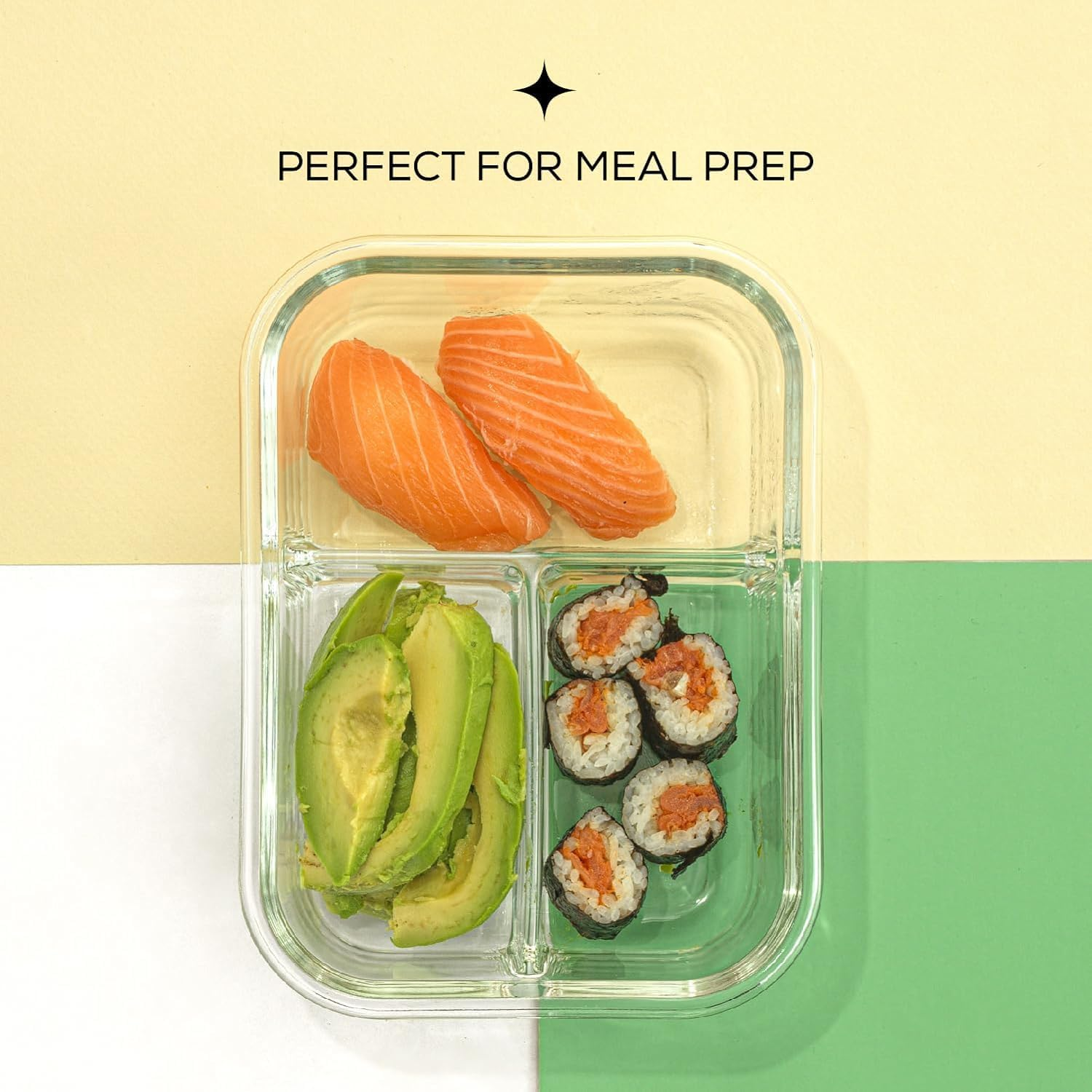 5-Pack 36OZ Glass Airtight Food Storage Containers 3 Compartments,Glass Meal Prep Container Set with Lids for Pantry Kitchen Organizers and Storage, BPA Free Glass Lunch Boxes Bento image number 2