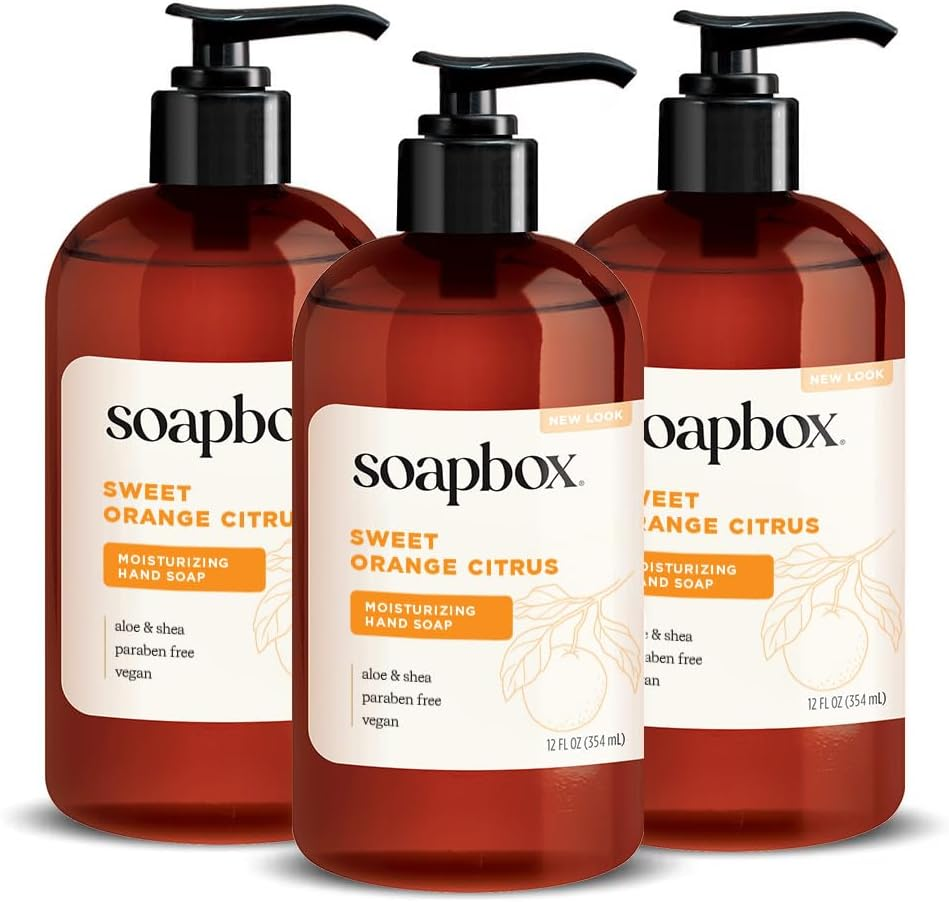 Soapbox Liquid Hand Soap, Coconut Milk & Sandalwood, Gentle & Moisturizing Hand Wash for Kitchen and Bathroom, Vegan & Cruelty Free Scented Hand Soap 12 Ounce Pump Bottles (Pack of 3)