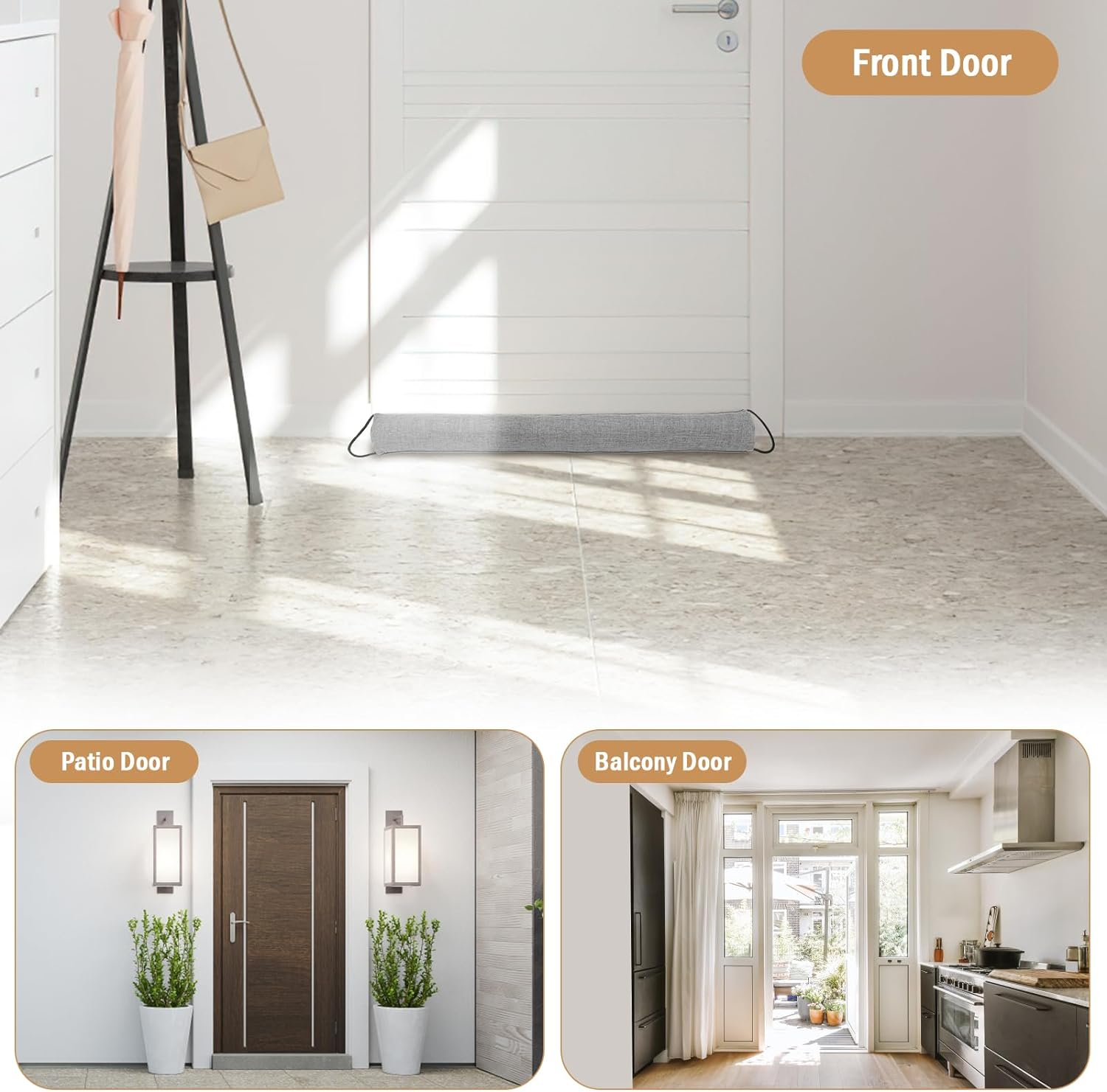 Fxvhojq under Door Draft Stopper 36 Inches Triangle Door Draft Blocker Cover Bottom Gap Stop Drafty and Block Noise Wind Proof Light Stopper Seal Sound Blocker Draft Guard (Grey) image number 2