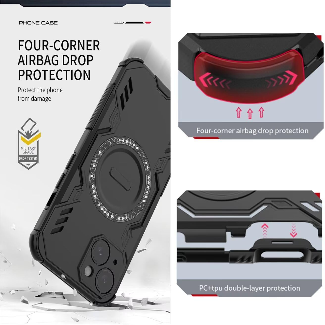 YUECXIN Magnetic Case for Xiaomi 15T Pro, Compatible with Magsafe, Military Grade Shockproof Protective Case, Hard PC and Flexible TPU Bumper Mobile Phone Case, Black