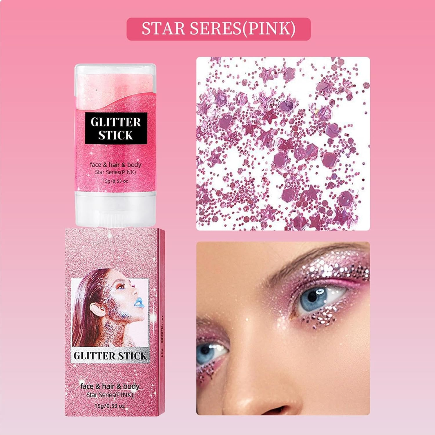 Stick Hair Glitter | Festival Makeup Face Glitter Stick - Skin-Friendly Versatile Shimmer Makeup for Stage School Celebration Party Events - Gold image number 6