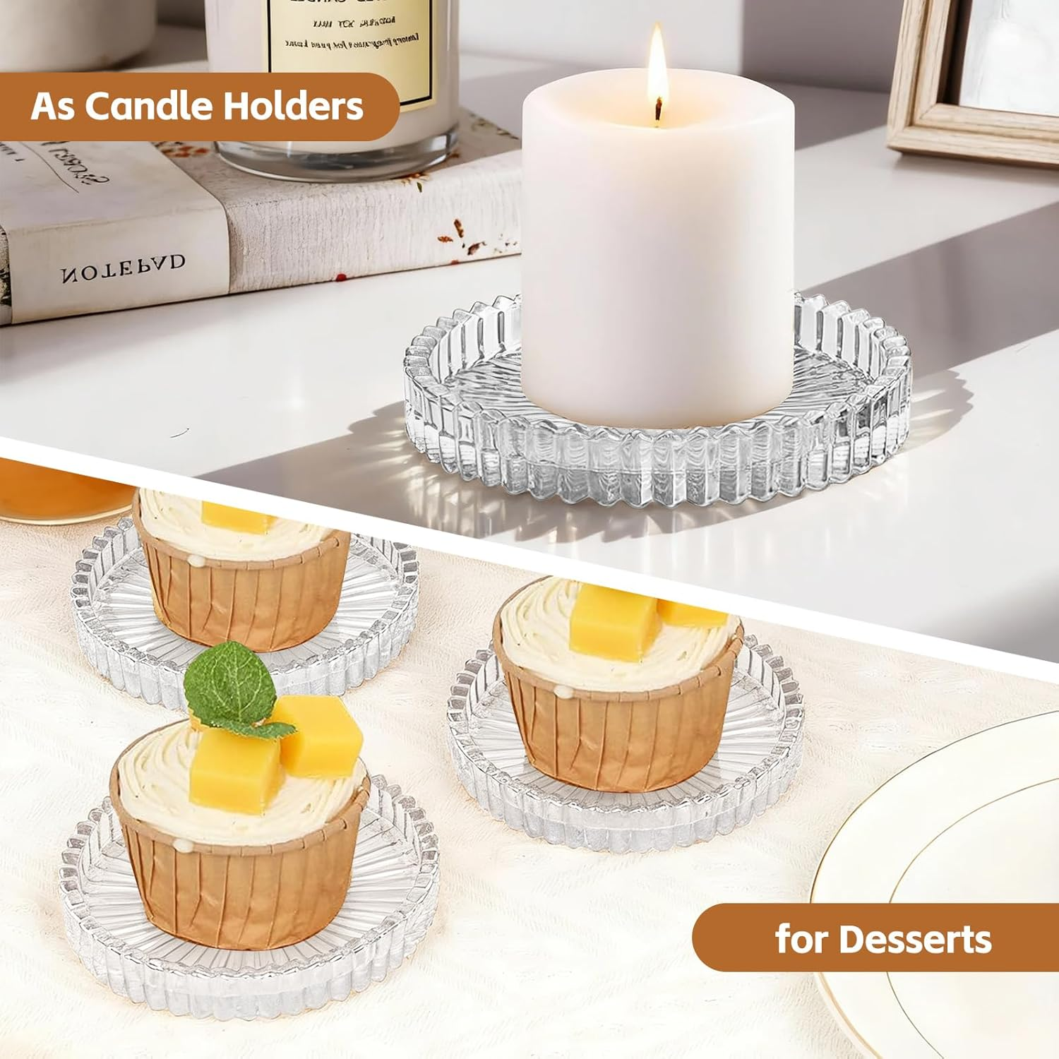 Delsol Drink Coasters Set of 5 for Coffee Table Decor, Glass Coasters for Drinks Cups Home Decor Products Housewarming Gifts Office Coffee Bar Accessories Dining Table (Clear) - Amber image number 4