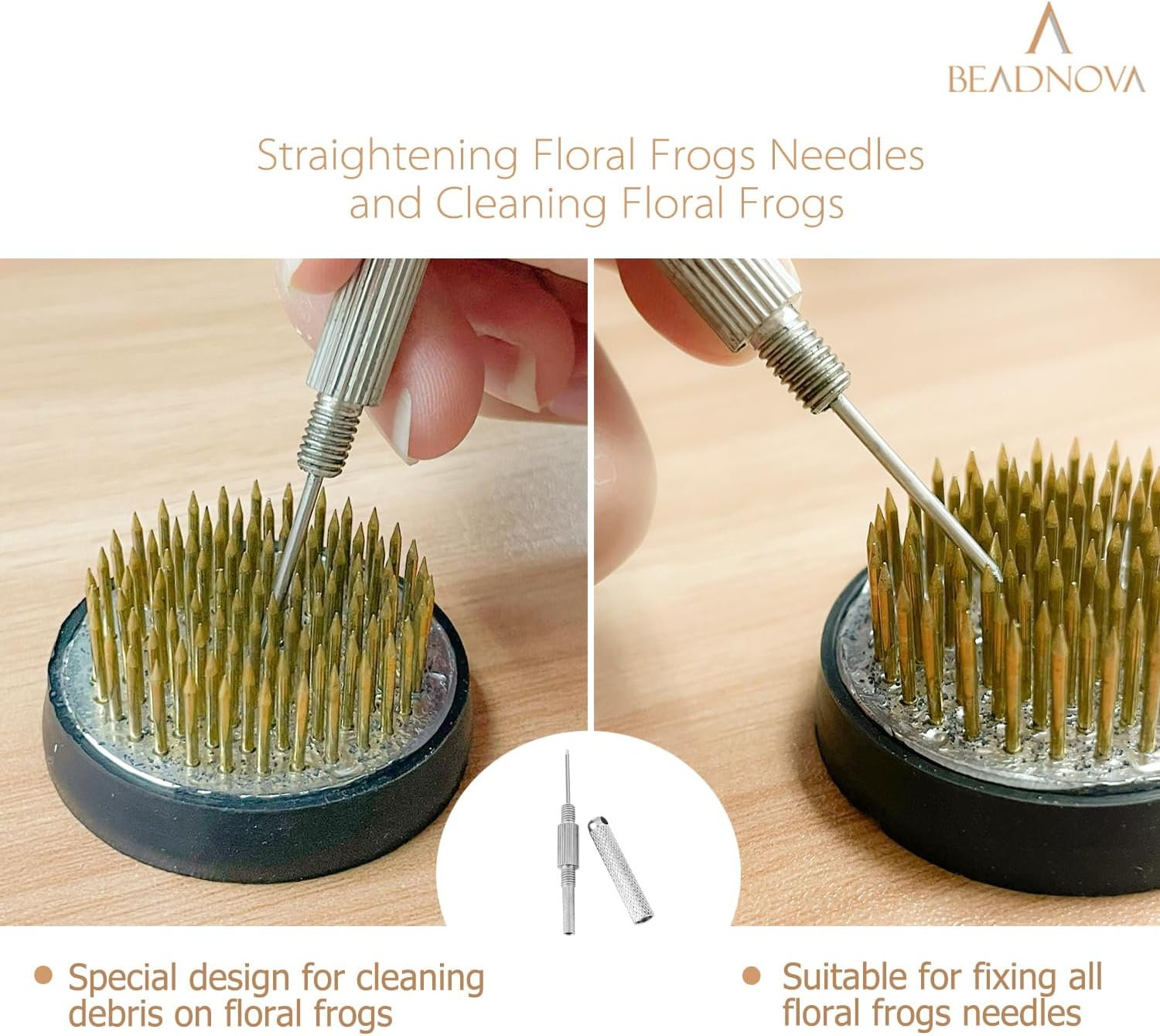 BEADNOVA Kenzan Needle Straightener Flower Frog Brush Ikebana Tool Set Kenzan Pin Straightening Tool Floral Frogs Cleaner for Flower Pins Hair Brush Comb Brush Cleaner for Hair Comb Cleaning image number 1