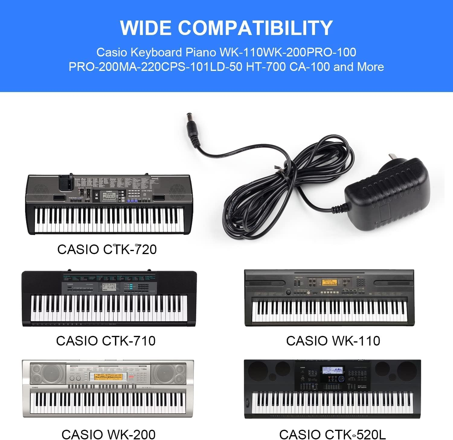 9V Adapter for Casio CTK-700 CTK-800 CTK-900 CTK-2000 CTK2100 Keyboard Wall Charger Power Supply Cord