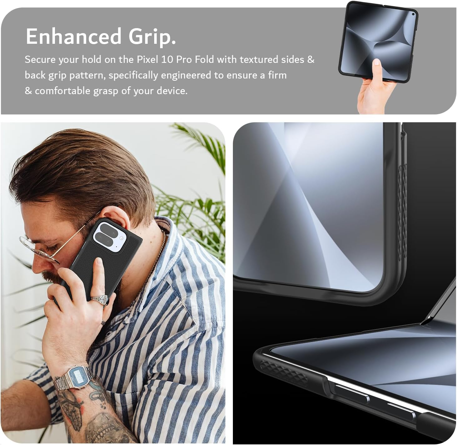 TUDIA Mergegrip [Pixelsnap & Magsafe Compatible] for Google Pixel 10 Pro Fold Case (2025) Ultra Slim Tough PC Anti-Slip Lightweight Protective Cover (Matte Black) image number 2