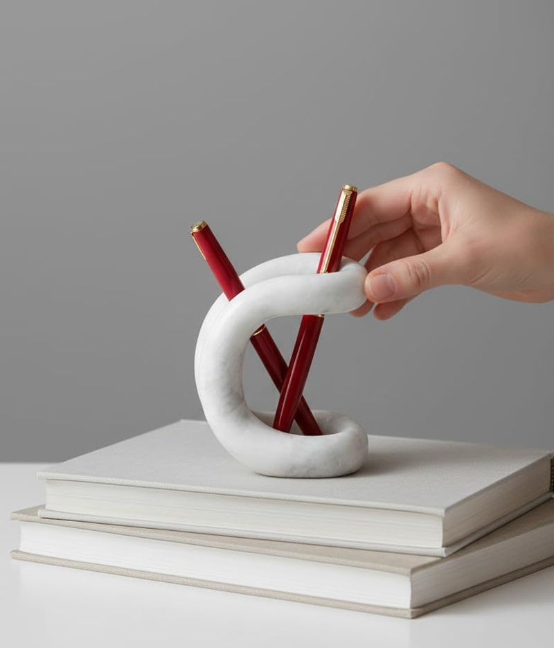 SPESHSTONES Marble Pen Holder for Desk 4 Inch White Pencil Holder for Desk Accessories & Workspace Organizers - Stone Stationary Holders for Office Decor - Pen Organizer for Gifts image number 4