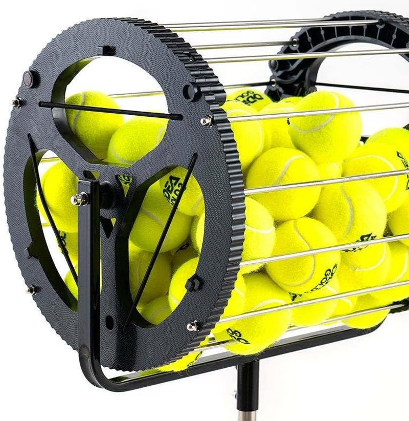 SPP Tennis Ball Retriever & Hopper Roller Stand - 80 Balls Capacity | Easy Ball Pickup, Durable Storage Trainer for Tennis Courts & Practice