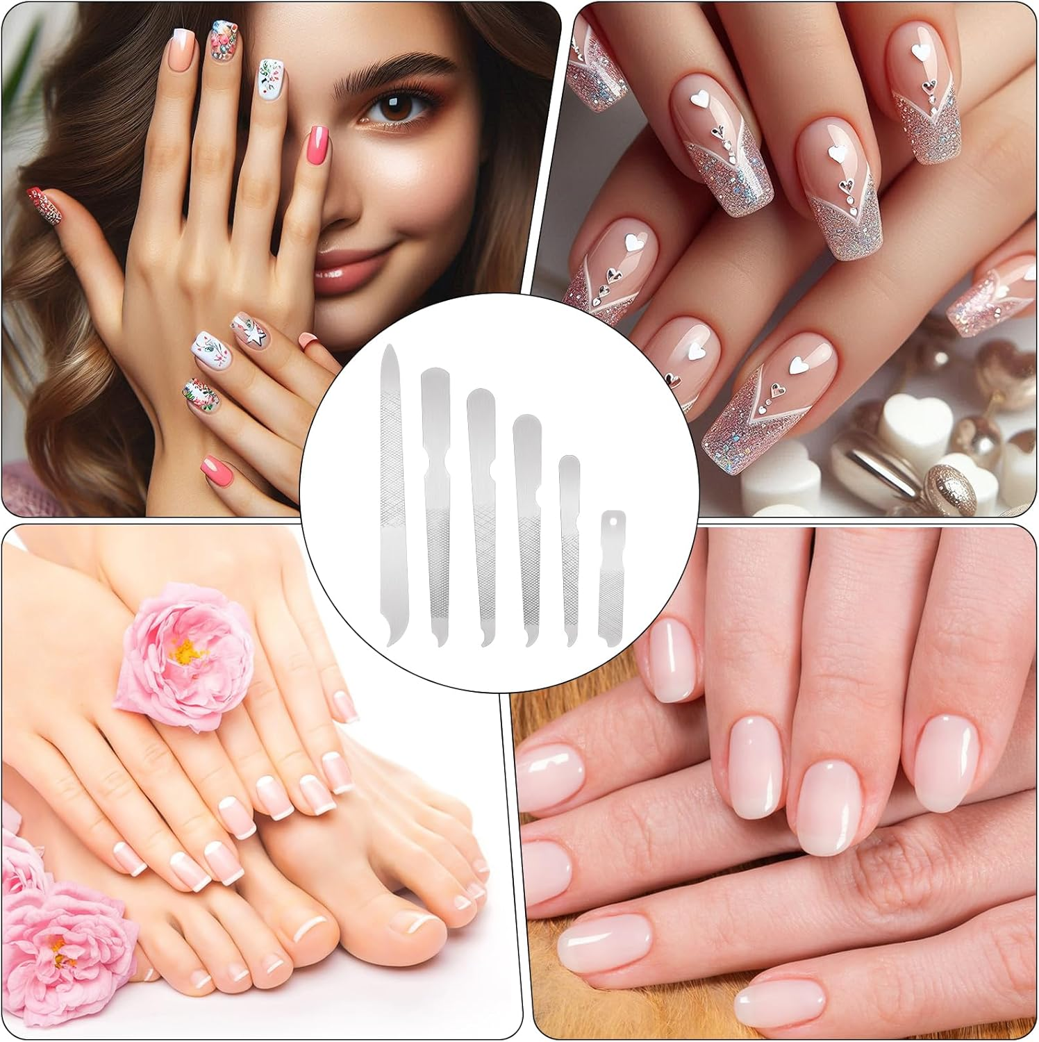 Dimeho 6PCS Metal Nail File for Natural Nails, Stainless Steel Nail Files Double Sided Sword Fingernail Files with Pointed Tip Non Slip Handle Curved Nail File Manicure Tools Finger Nail Filers image number 3